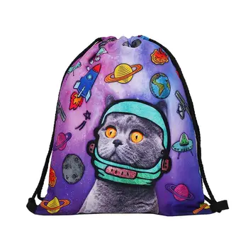 

1pc Space Cat Drawstring Backpack Digital Printing Fashion Travel Rucksack Storage Bag Drawstring Bag Daypack Gym Bag