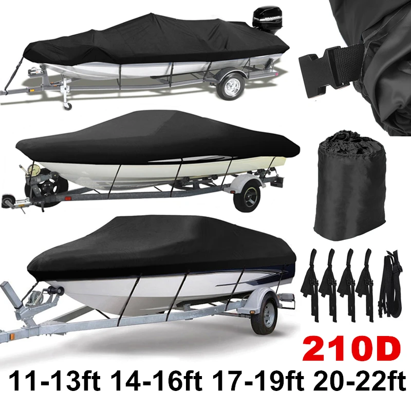 11ft - 22ft 210D Trailerable Boat Covers Waterproof Rain Proof Sunproof UV Protector Speedboat Boat Cover Fishing Ski D35