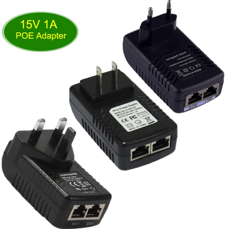 

AC100V-240V DC 15V 1A POE Injector Ethernet Adapter 15W PoE Switch Power Supply US/EU/UK Plug 15 Volt Universal Adapters Charger