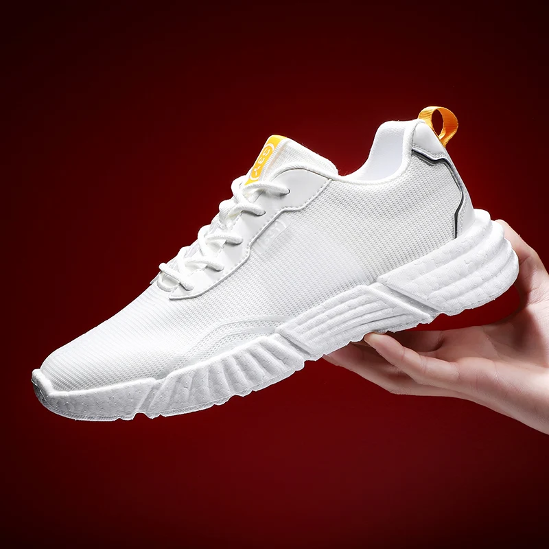 CHANWELL Fashion Mens Shoes Lace up Casual Mens Sneakers Mesh Breathable Sports Running Shoes For Men White Tennis Shoes