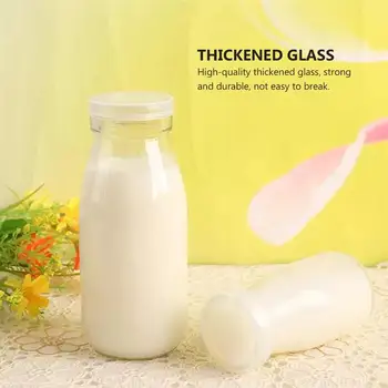 

6Pcs 250ML Heat Resistant Milk Glass Bottles with Plastic Lid Yogurt Bottles