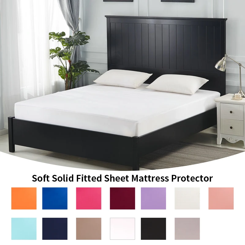  Solid Sanding Mattress Protector with Elastic Band Soft Colorful Fitted Sheet Breathable Anti-mite 