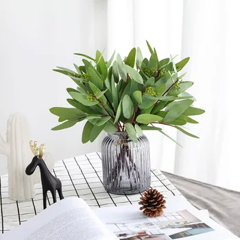 

8pcs/Bouquet Green Artificial Leaves Large Eucalyptus Leaf Plants Wedding Decoration Fake Plants For Home Garden Party Decor