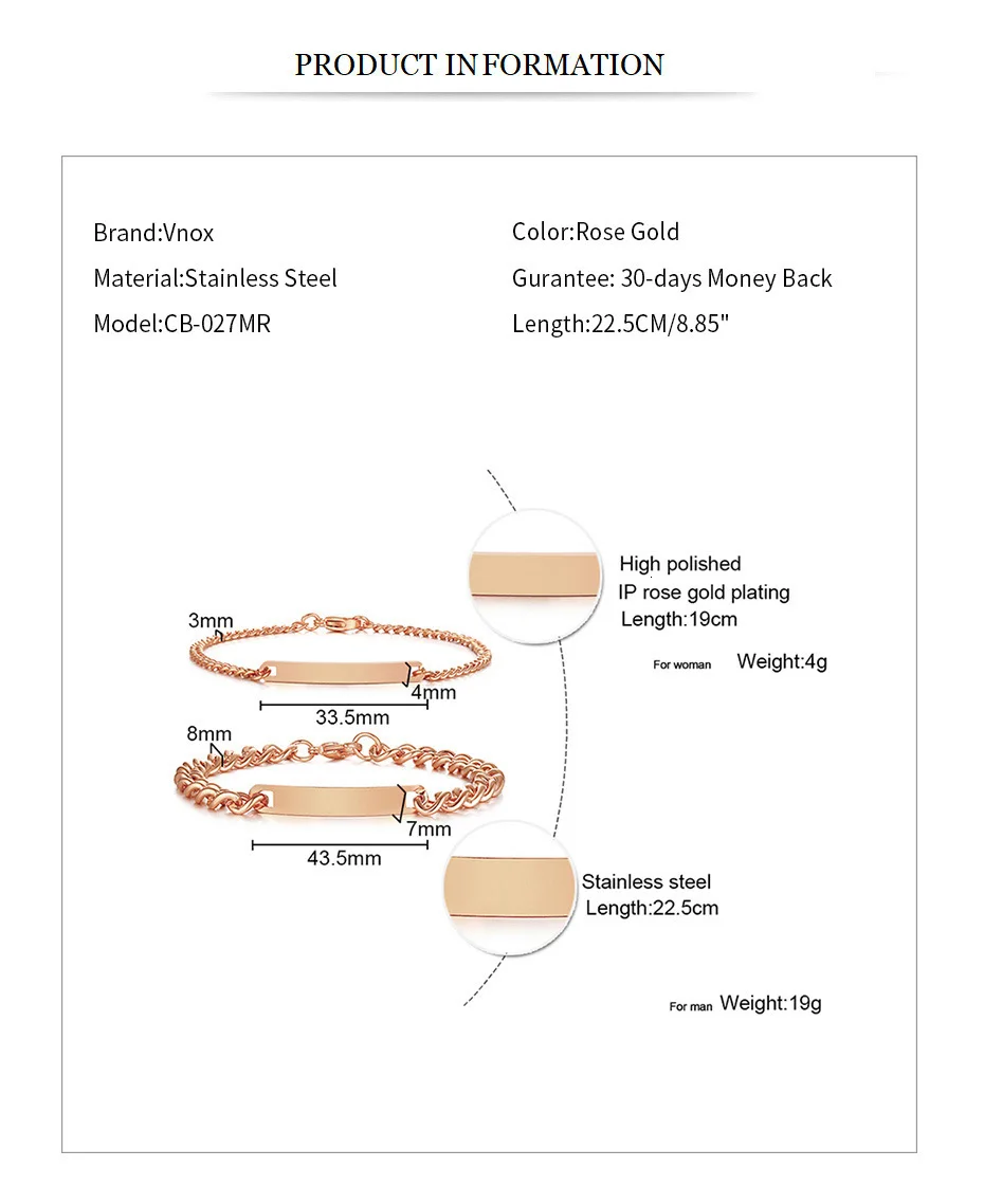 Vnox для мужчин и женщин на заказ Гравировка Имя любовь Дата информация ID браслеты Нержавеющая Сталь персонализированные подарки для пары pulseira