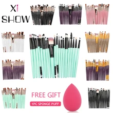 XISHOW-Juego de pinceles de maquillaje profesional para mujer, brocha para cejas y labios, juegos de maquillaje, esponja de regalo 20 piezas