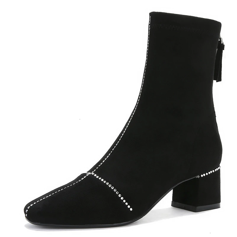 

Crystal Short Boots Dancing Party Shoes Woman Winter Warm Flock High Heels New Euro Style Elegant Women Ankle Boots