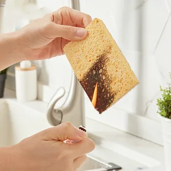 Japan 2pc Dishwashing Sponge Natural Anti Oil Kitchen Wood Pulp Magic Sponge Scrubber Dish Bowl Cleaning Brush 3