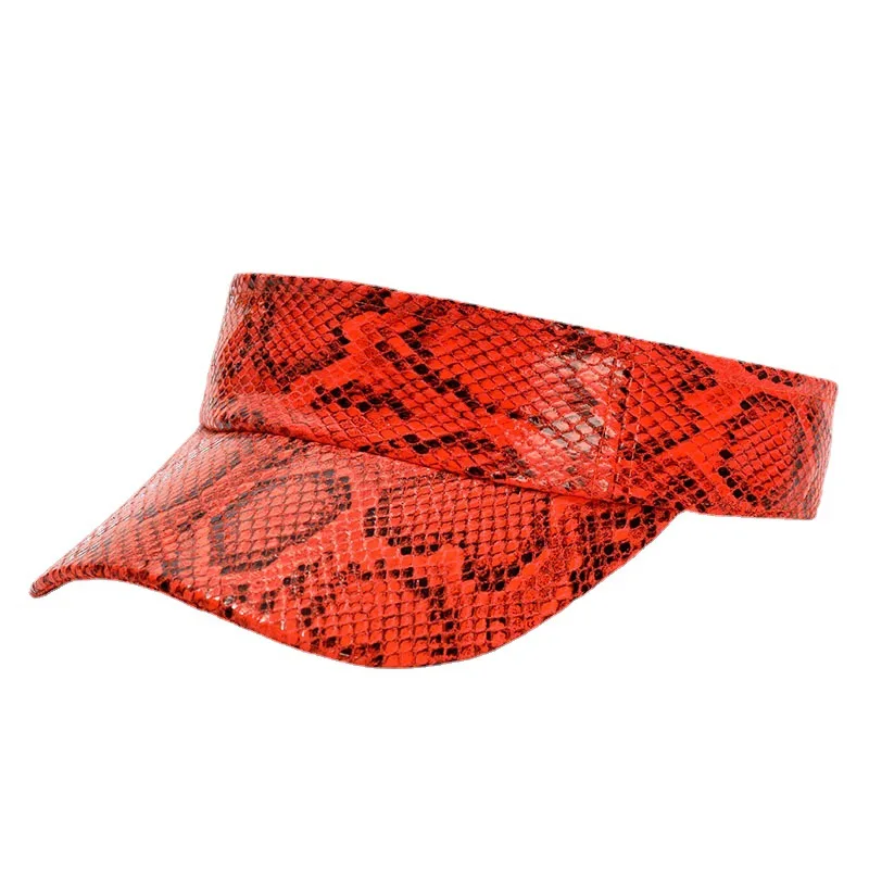 Men Women's PU Leather Snakeskin Visor Cap Sun Protection Beach Traveling Club Visor Hat Red Blue Brown 6