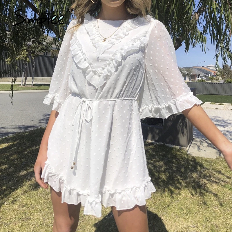 Simplee White Dot Women Summer Dress Elegant Backless Ruffle Female Short Dress Holiday Vestidos Ladies Casual Beach Dress 2020 Simplee White Dot Women Summer Dress Elegant Backless Ruffle Female Short Dress Holiday Vestidos Ladies Casual Beach Dress 2020