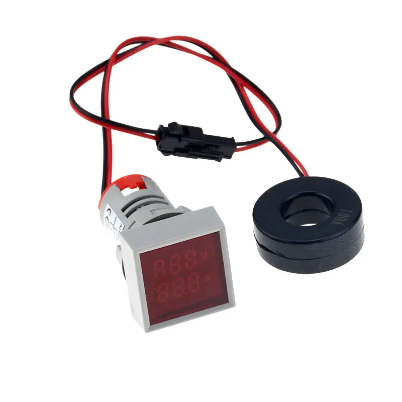 22 мм квадратный Вольтметр Амперметр цифровой сигнальный индикатор напряжения и тока переменного тока 60-500 В - Цвет: Red