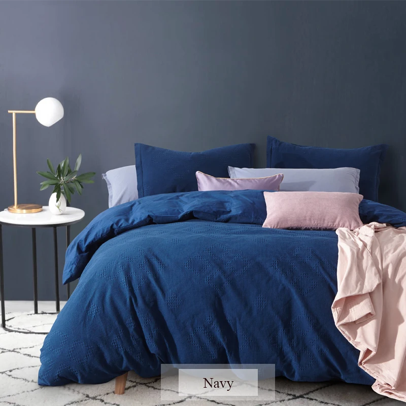 PHF вафельный переплетенный набор пододеяльников для пуховых одеял, хлопок, легкие текстурированные постельные принадлежности, 3 предмета, размер King queen, белый, темно-розовый цвет