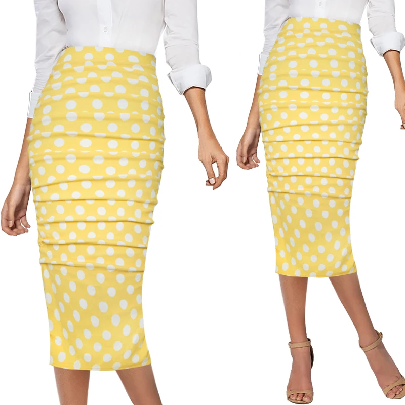 Vfemage Womens Elegant Ruched Ruffle High Waist Leopard Floral Print Slim Casual Work  Party Pencil Midi Mid-calf Skirt  1023