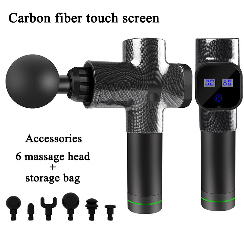 Carbon fiber Muscle Massage Gun Deep Tissue Massager Pain Relief Therapy Vibration Fitness Gym Body Relaxation Apparatus Slimming Shaping - Цвет: Carbon fiber