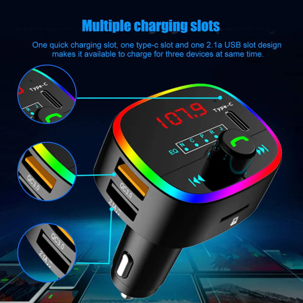 Bluetooth 5 0 автомобильный передатчик громкой связи с подсветкой RGB TF картой U диском