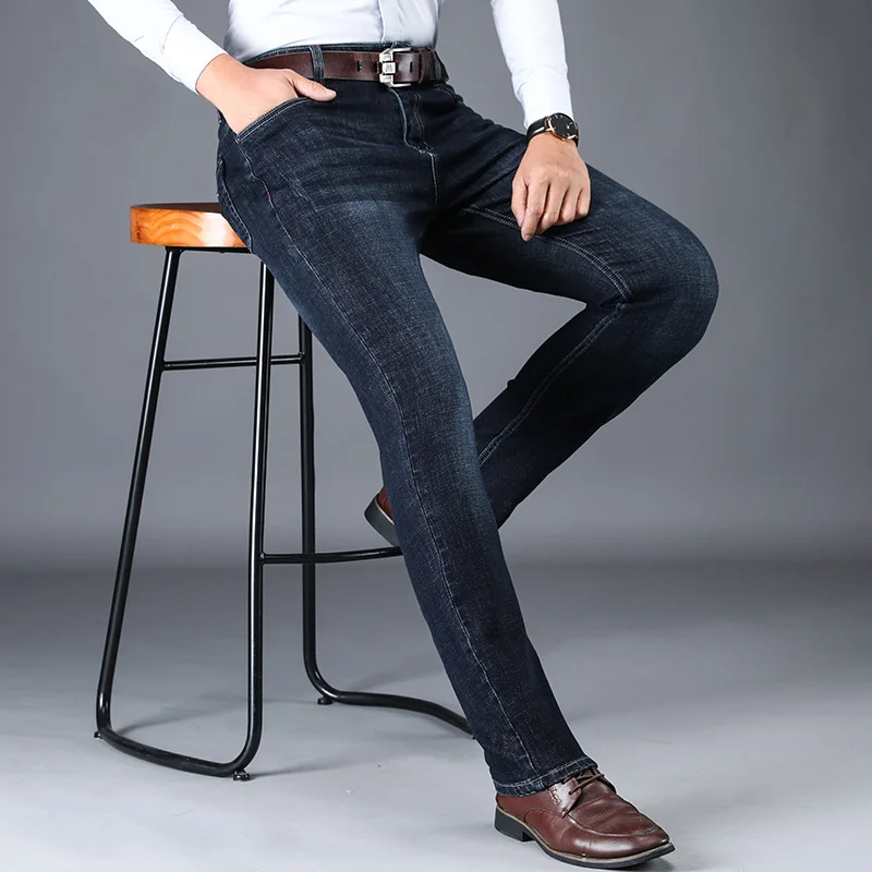 Discount Large size Hand made Fashion Full Length Solid Button Jeans Man Business High waist Mens Denim Leisure trousers Washed denim