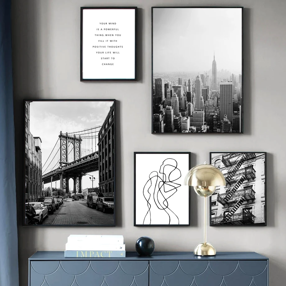 New-York-City-Building-Bridge-Broadway-Clock-Nordic-Vintage-Poster-Wall-Art-Print-Canvas-Painting-Decor