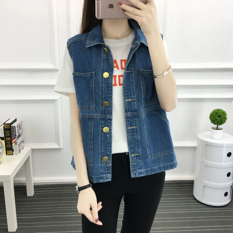 Clothing Denim Vest Women Spring Summer Casual POLO Collar Single-breasted Sleeveless Harajuku Jeans Female Tops Lady Z143 | Женская