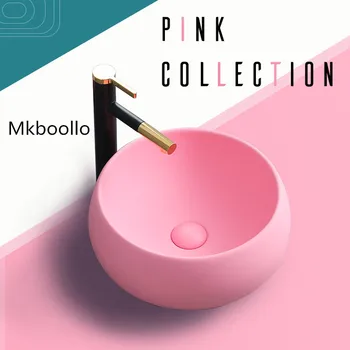 

Nordic Round Bathroom Sink Above Counter Matte Colorful Ceramic Single Wash Basin For Villa Balcony Small Size WIth Accessories