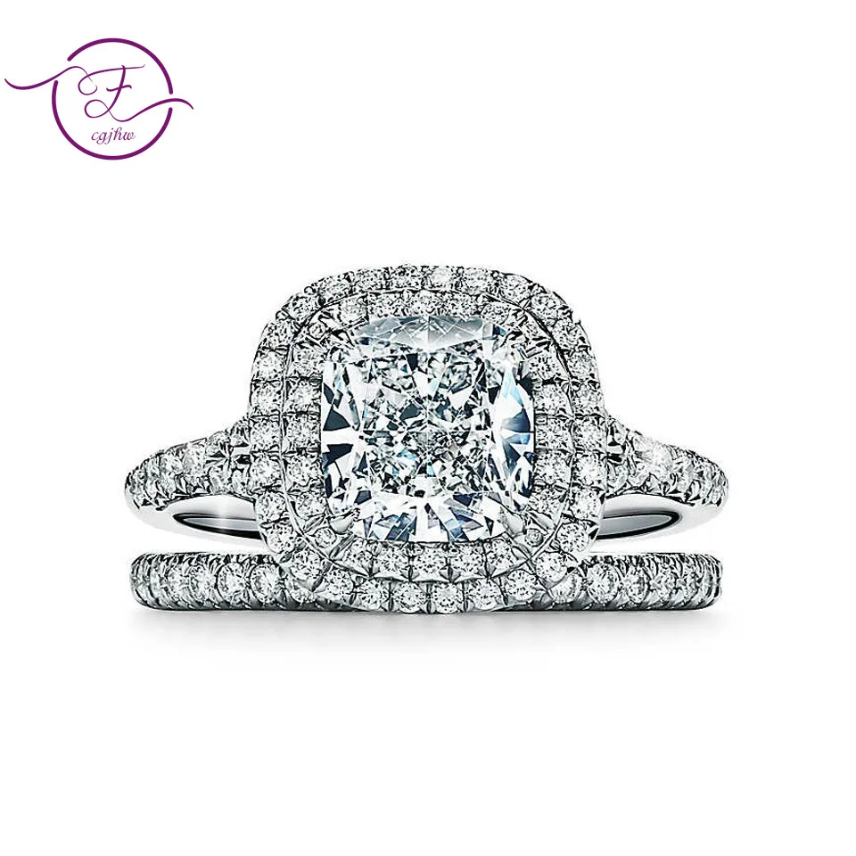 14K 585 Белое золото 1ct 6 мм EF цвет подушки вырезать Moissanite двойной Halo обручальное