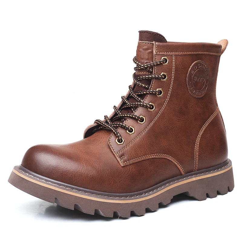 Misalwa/мужские кожаные ботинки, увеличивающие рост; уличные повседневные ботинки «марттин»; безопасные рабочие мужские ботинки; визуально увеличивающие рост 2,5 см - Цвет: Brown