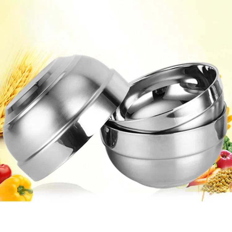

Stainless Steel Thick Double Layer Platinum Bowl All-Steel Double Layer fang tang wan Multi-Specification Canteen Rice Bowl Whol