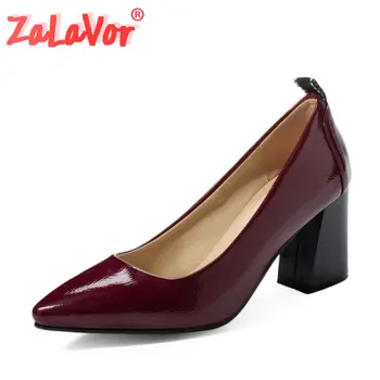 

ZALAVOR Plus Size 32-48 Fashion Women Pumps Shoes Simple Style Slip On Shoes Women Stylish Thick Heels Pointed Toe Footwear