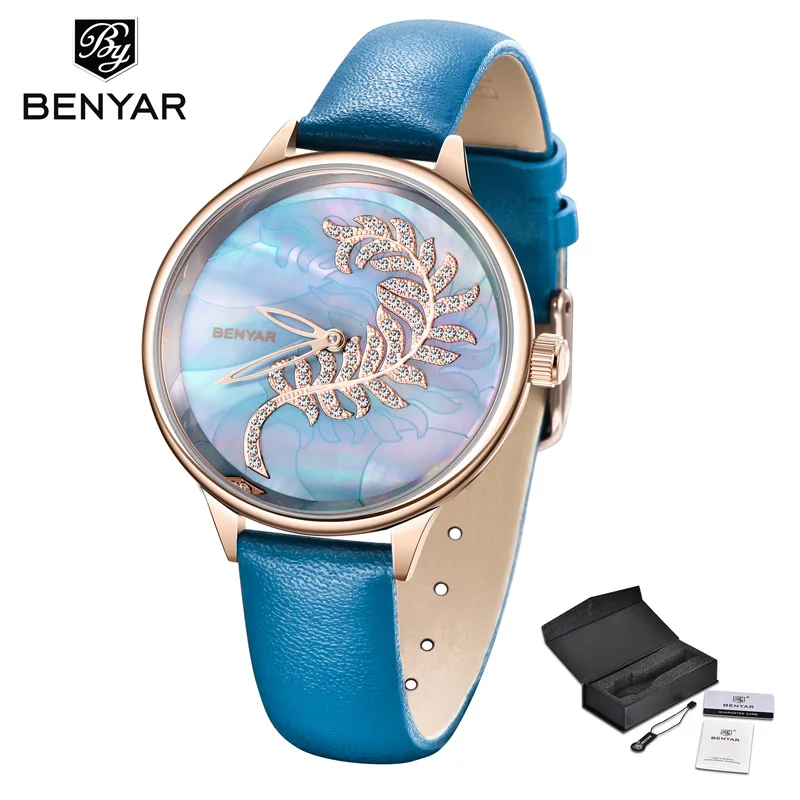 BENYAR, женские часы, Лидирующий бренд, Роскошные Кварцевые часы для женщин, модные серебряные женские наручные часы, женские часы, часы Zegarek Damski - Цвет: Gold Blue