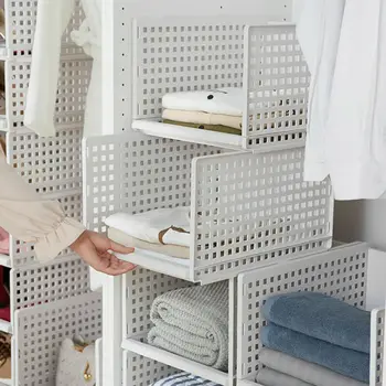 

Family Clothes Storage Racks Storage Basket Racks Foldable Draggable Stacking Drawers Wardrobe Shelf Bin Box