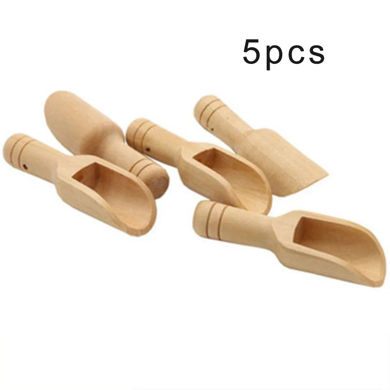 5pcs 10 шт., деревянная кухонная травяная пудра, рисовая специя, соль, сахар, ложка для муки, совок, инструменты для приготовления пищи, кухонная ложка cozinha cocina - Цвет: 5pcs