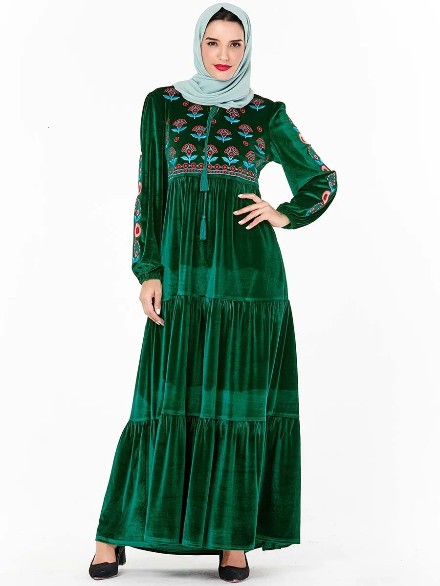 Повседневное бархатное мусульманское платье макси с вышивкой, зимний Кардиган, кимоно, длинный халат, платья, Средний Восток, ИД Рамадан, мусульманская молитва