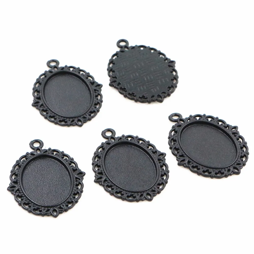 6 шт. 13x18 мм Внутренний размер черный простой стиль Камея Кабошон основа Установка Подвески ожерелье Фурнитура(D2-73