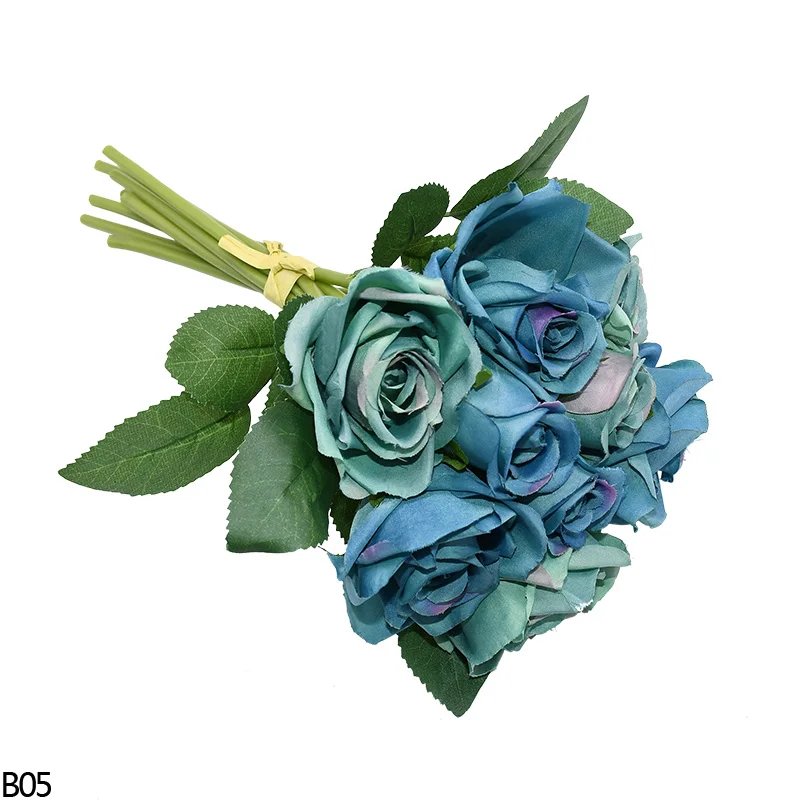 B05 9 шт./букет, искусственный цветок, букет из искусственного шелка, бутон розы, свадебные букеты невесты, для дня рождения, вечеринки, домашнего декора, подарки на день Святого Валентина - Цвет: B05