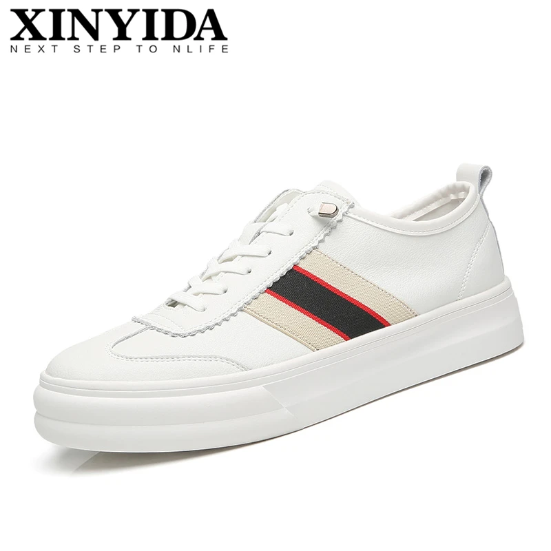

High Quality Genuine Leather Men Flats Lace Up Breathable Casual Sneakers White Shoes Fashion Men Skateboarding Shoes Size 38-44
