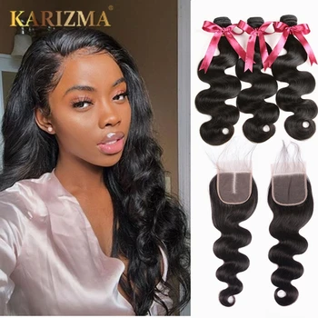 

8-38inch Karizma Body Wave 3 Bundles With Closure Brazilian Hair Weave Bundles Human Hair Bundles With Closure Non Remy Hair
