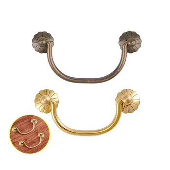 

Tiazza 2Pcs Vintage Style Drawer Pure Brass Pulls Handle Classical Furniture Hardware Copper Accessories