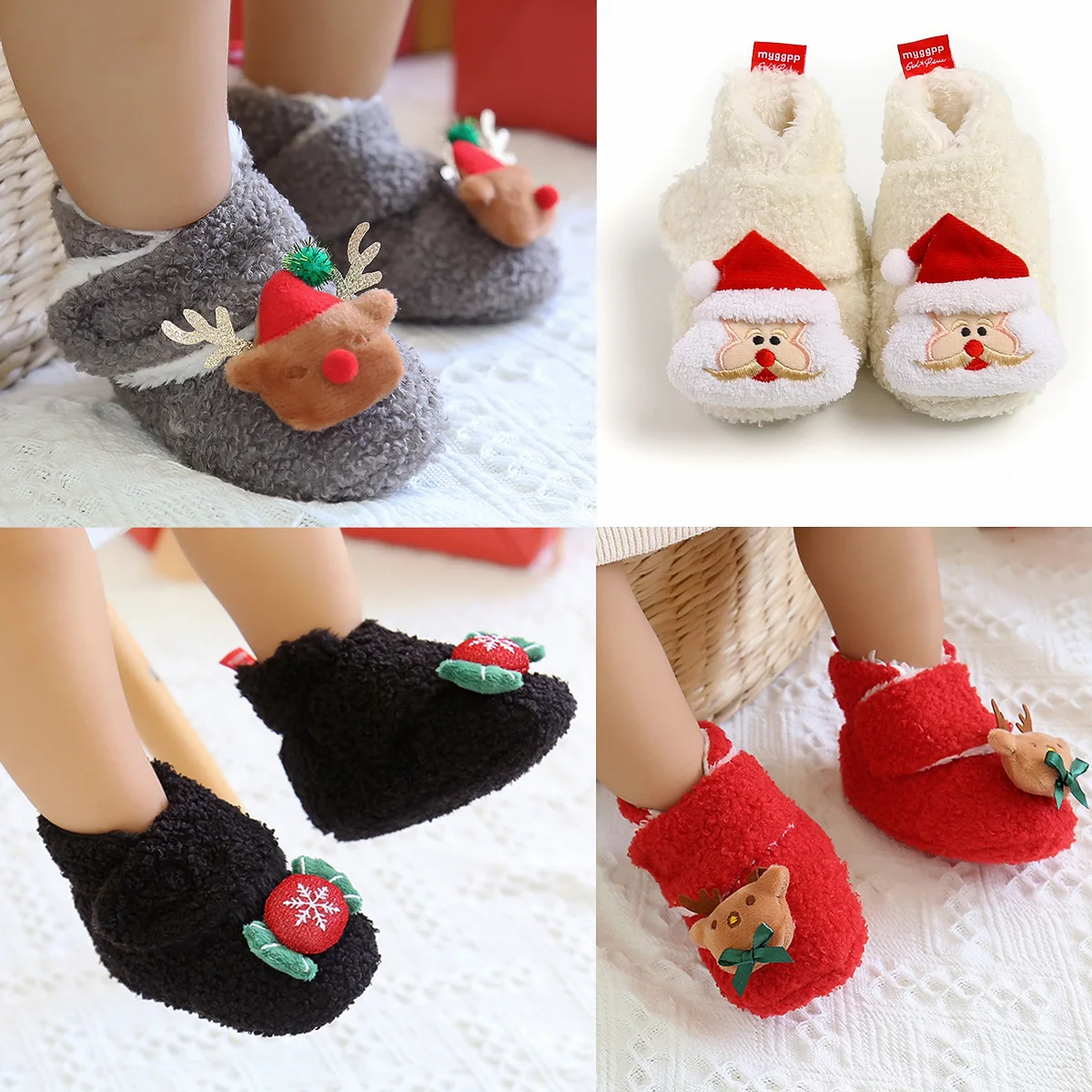 

Cartoon Christmas Cotton Shoes 1 Pair Fashion Baby Girls Boys Cute Non-slip Cotton Toddler Winter Animal Ears First Walker Shoes
