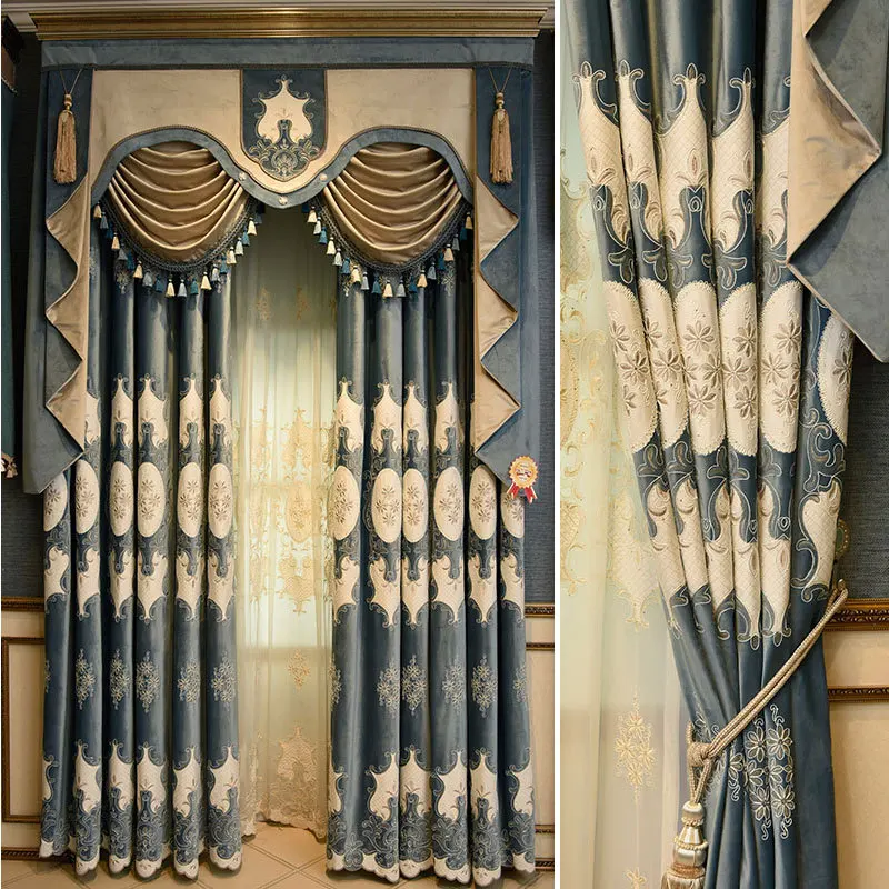 

Laser Embroidery Shading of European Simple Fabric Curtains for Living Dining Room Bedroom Luxury Curtains