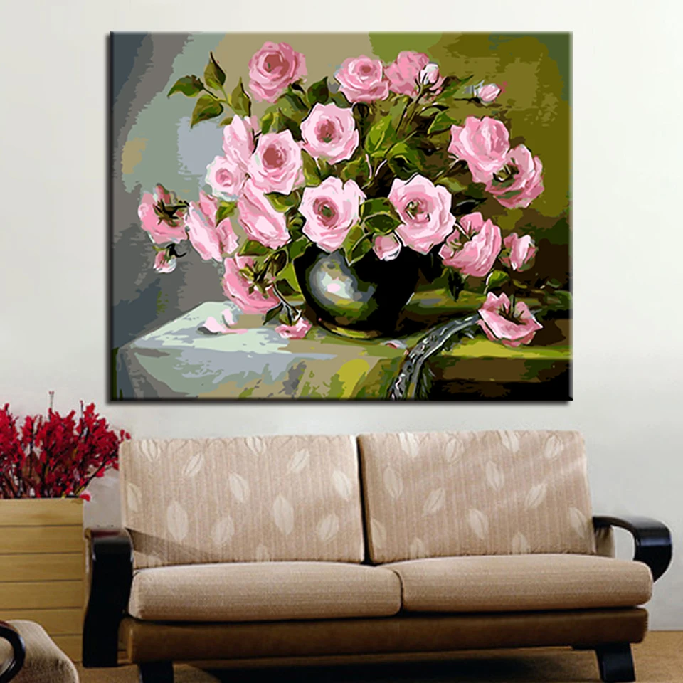 

beautiful Flowers DIY Painting By Numbers Acrylic Paint On Canvas Hand Painted Wall Painting Unique Gift For Home Decor Art