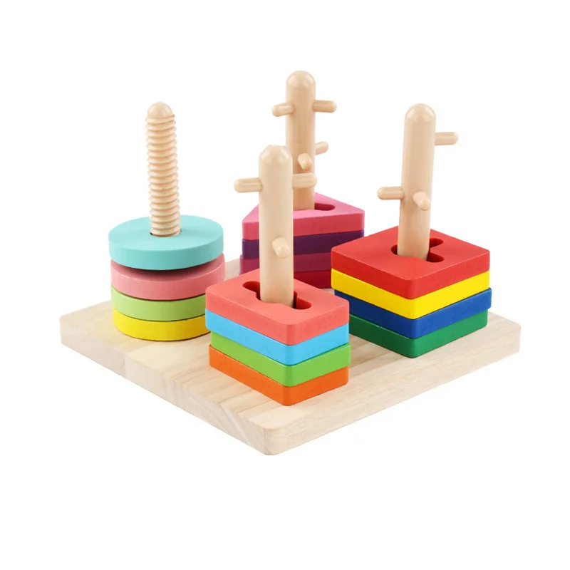

Wood Geometric Shaped Sets of Columns Building Blocks Toy Rotating Case Column Young Children'S Educational Early Childhood Toy