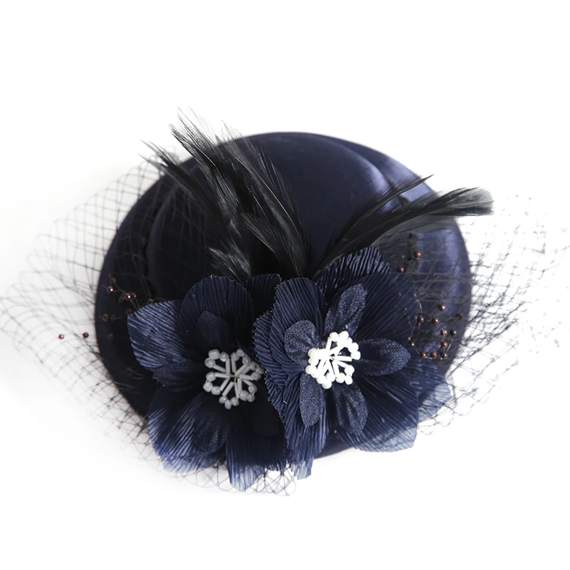 Elegant Ladies Wedding Fedora Headdress Feather Beaded Fascinator Veil Hair Clips Vintage Photo Shoot Derby Ladies Headwear