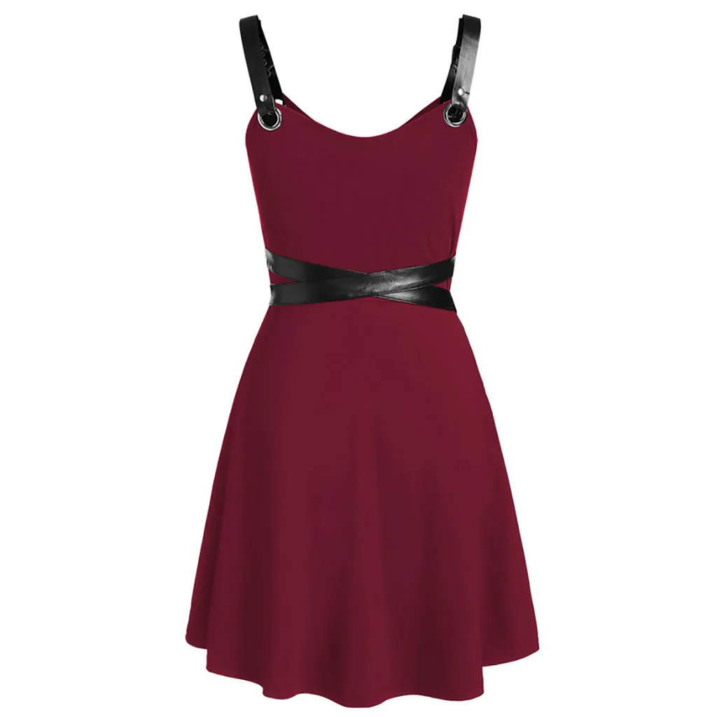 WOMAIL Women's Large Size Dress Cool Solid Bandage Irregular Hem Sleeveless Camisole Elastic Waist Sexy Party Mini Dress