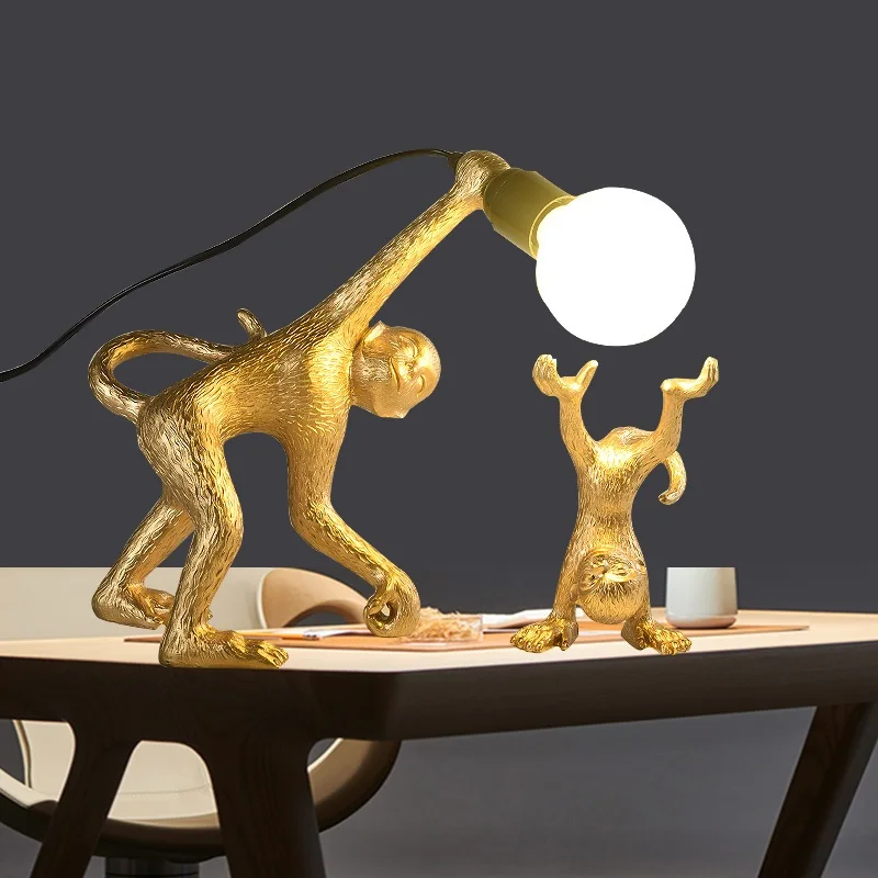  Nordic Simple Style Resin Cute Naughty Monkeys Table Lamp Modern LED Home Loft Bedroom Bedside Home - 4000404512449