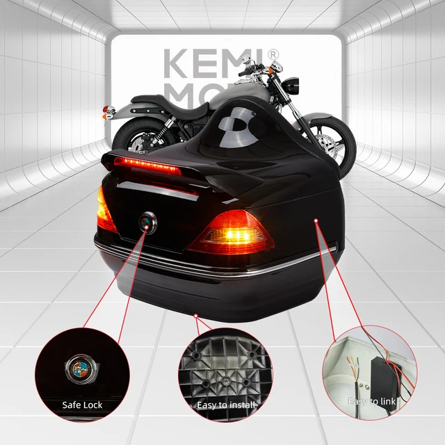 KEMIMOTO Motorcycle 26L Secure Latch Rear Storage Luggage Trunk W Lock Scooter Helmet Top box Rear