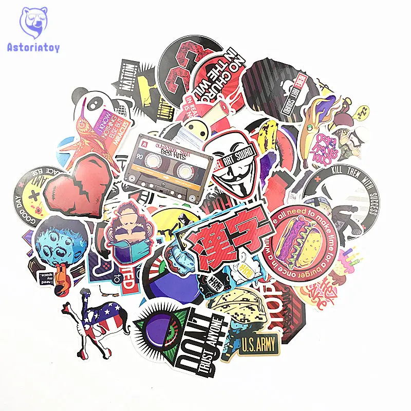 Best 50pcs lot broken heart V for Vendetta panda refrigerator skateboard trolley case decals backpack Tables waterproof PVC sticker