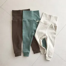 Штаны для малышей, леггинсы для маленьких мальчиков и девочек, хлопковые детские штаны с высокой талией, Детские теплые длинные штаны на осень и зиму