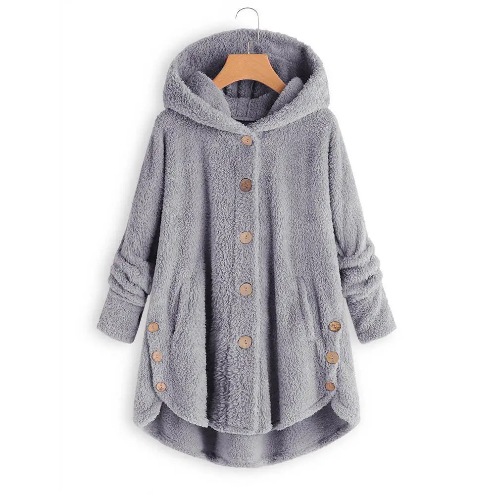 Женское зимнее леопардовое пальто плюшевый флис с капюшоном Пушистый кардиган оверсайз 5XL Свободная куртка Роскошные пальто из искусственного меха - Цвет: light gray