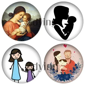 

Zdying 5pcs/lot Mum and Son Daughter Family Round Glass Cabochon Art Picture Glass Dome Demo Flat Back Making Jewelry Findings