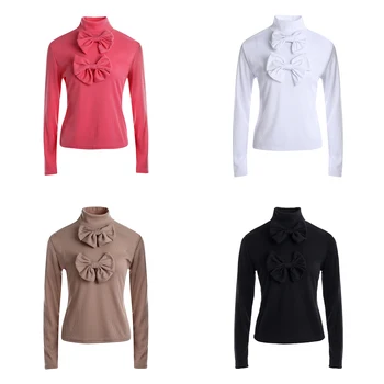 

Women's Lady Turtleneck Sweater Blouse Bow Jumper Shirt Long Sleeve Top Pullover