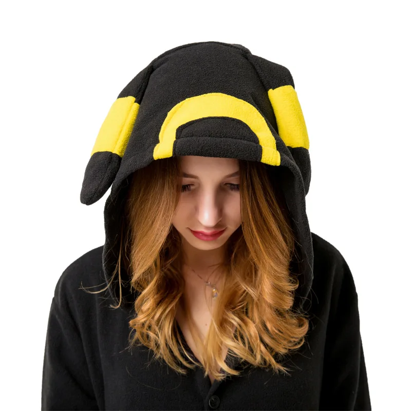 Кигуруми мультфильм Onesie покемон косплей Umbreon пижамы для девочек и женщин взрослых Черный пижамы вечерние комбинезон зимний комбинезон для сна XL