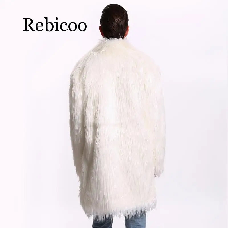 Rebicoo Мужское пальто с мехом Северной зимнее пальто с искусственным мехом ветровка боковой пальто с длинным рукавом в стиле «панк» Щука пальто